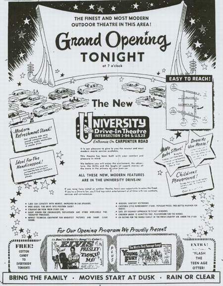 University Drive-In Theatre - Grand Opening Ad Friday July 9 1965 (newer photo)
